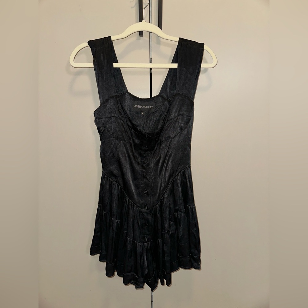 Vanessa Mooney The Elizabeth Romper black Satin Dress Size Small - Picture 3 of 5
